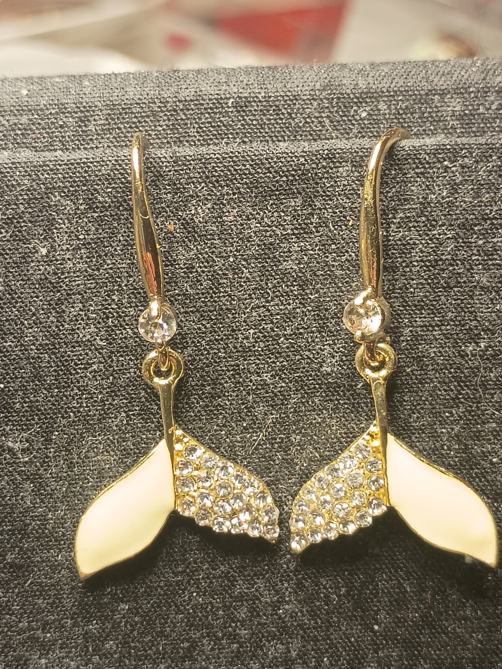Gold-Tone Cream & Crystal Mermaid Tail Drop Earrings
